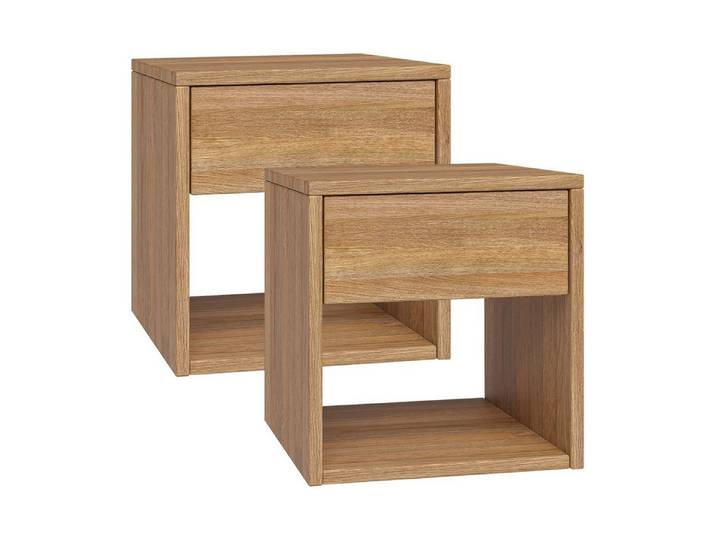 skølm Nachtschrank Floki mit Schublade (2er Set, natur geölt) Nachtschrank aus Eiche Massivholz, 40x40x40 cm
