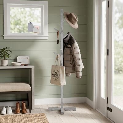 "The Urban Port Freestanding Hat Coat Rack 8 Branch Hooks Teakwood 72"""