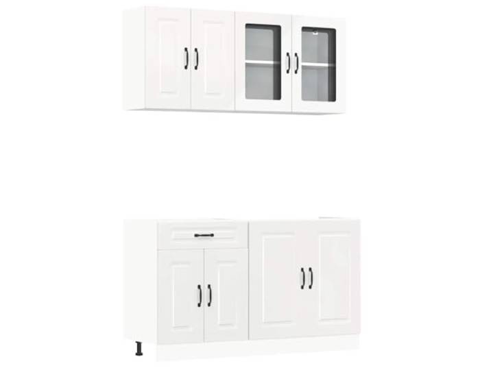 Kalmar Küchenschrank-Set, 4-teilig, Holz Verstellbare Füße, mehrere Fächer, Wandbefestigung, glatte Oberfläche, pflegeleicht