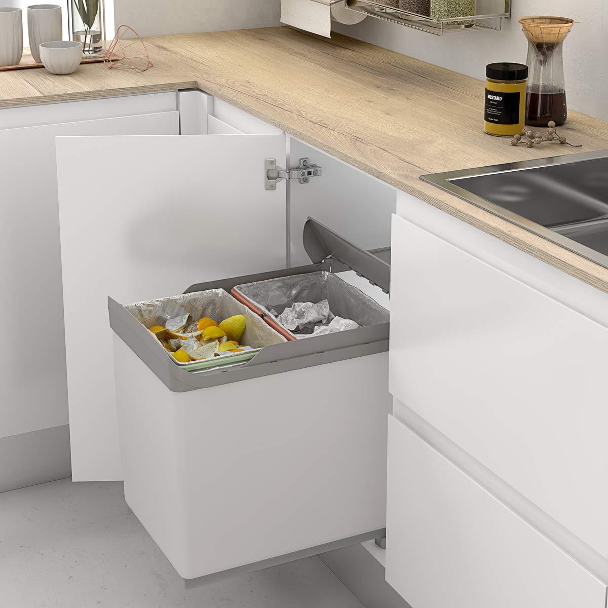 Ausziehbarer Mülleimer 2×16 l, PP, für Küchenmöbel