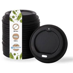 BIOZOYG 1000 Stück Einwegdeckel Ø 80mm, schwarz  CPLA Bio Plastikdeckel Kaffeedeckel kompostierbar, biologisch abbaubar, umweltfreundlich