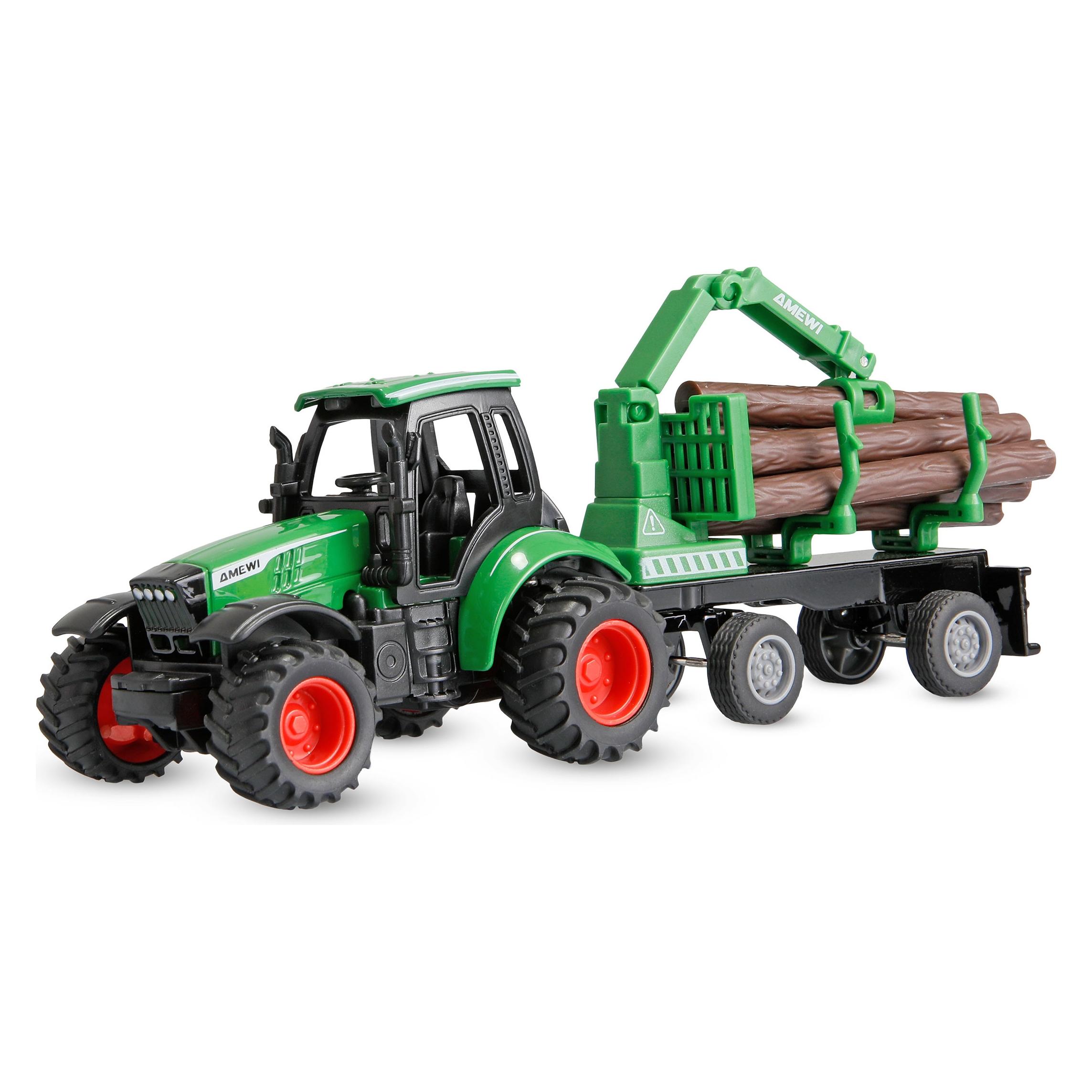 Amewi Traktor aus Metall mit Rückeanhänger + Ladekran 1:64 RTR grün (RTR Ready-to-Run) (22792)
