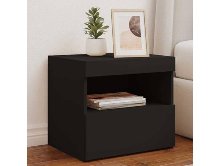HEFZGDB Moderne Nachttische mit RGB LED Beleuchtung und USB Anschluss 2 Stück Schwarz 50x40x45 cm Holzwerkstoff Stauraum