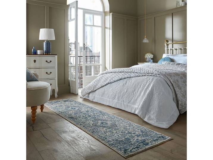 Kurzflorteppich Cordelia Vintage Blau 60 x 230cm Polyester