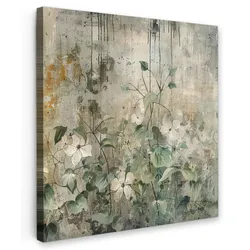 LEINWANDBILD Blumen - Blätter - Abstrakt - Modern Deko Groß 90x90 cm
