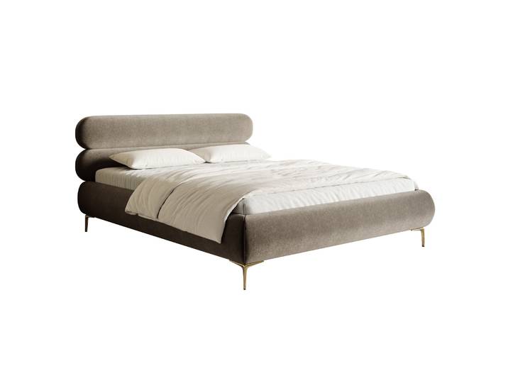 Polsterbett 140x200 cm Roule in grau-beigem Velours, hydrophob,