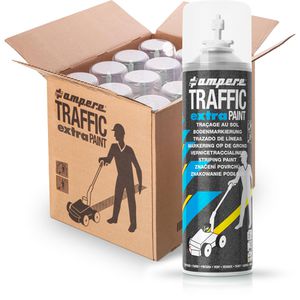 AMPERE Markierungsspray Traffic Extra Paint, weiß, Langzeit, 12 Dosen je 500 ml