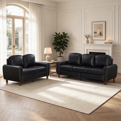 GDFStudio Veyrion Faux Leather Sofa and Loveseat Set with Rolled Arms