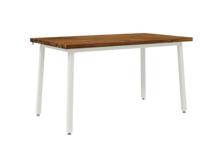 HFXHIJXQ Esstisch 140x80x75cm Akazie Massivholz Kuchentisch Rechteckiger Speisetisch fur das Esszimmer mit weissem Gestell, 80 kg Tragkraft und nivellierbaren Fusspads.