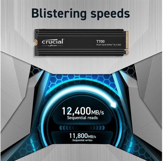 Crucial T700 PCIe Gen5 NVMe M.2 Internal SSD - 2 TB With Heatsink