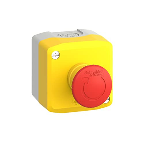 Schneider Electric XALK178E Harmony XALK Opbouwbehuizing met 1 Noodstopschakelaar, Lichtgrijs/Geel