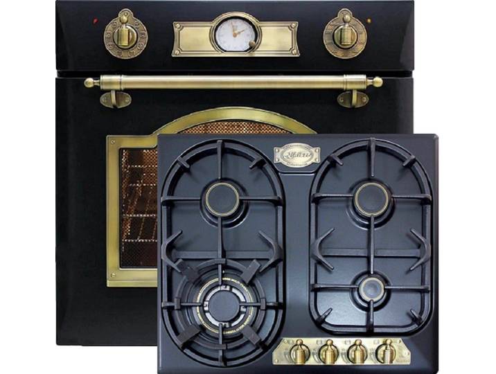 Kaiser Küchengeräte Backofen-Set EG 6345 Em+KG 6325 Em, Einbau Gasbackofen 67L+Retro Einbau Gasherd, 60cm