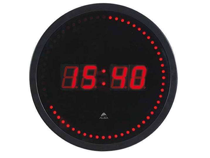 Alba HORLED Horloge Murale LED Noir / Rouge - Prise électrique UK