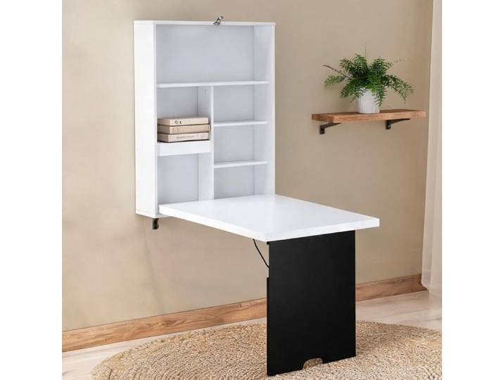 Bureau mural pliable avec tableau à craie et étagère intégrée MDF blanc 60x94x147 cm