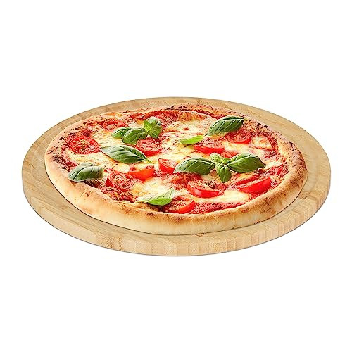 Relaxdays Bamboe Pizzaplank, Rond, Bruin/Beige, Ø 32 cm