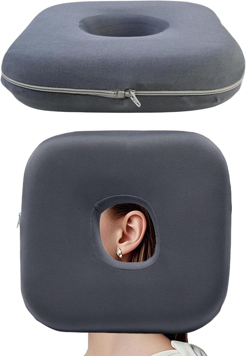 Comfortabel Piercingkussen met Gat voor Oor - Grijs Donutkussen van Traagschuim voor Zijslapers