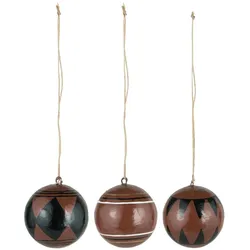 IB Laursen Weihnachtskugel 3er-Set aus Pappmaché, Ø 5.8 cm, Rustikal