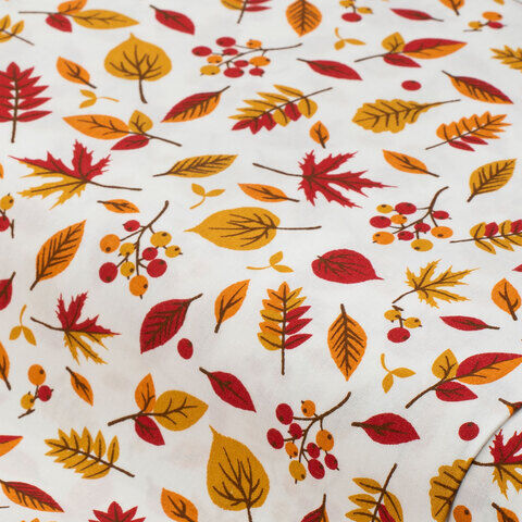 Baumwollstoff Herbstlaub "Mona", weiß-color