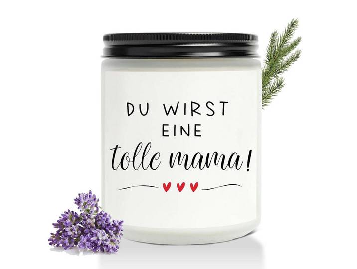 Duftkerze Lavendel Du wirst eine tolle Mama Sojawachs, Weiß, Paraffin, 10 cm, Dekoration, Kerzen & Kerzenhalter, Duftkerzen