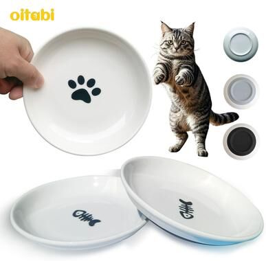 Inspired Finds Oitabi 3PCS Ceramic Cat Bowl Set Wide Shallow Anti Whisker Fatigue Pet Dishes white Cat Claw 3pcs