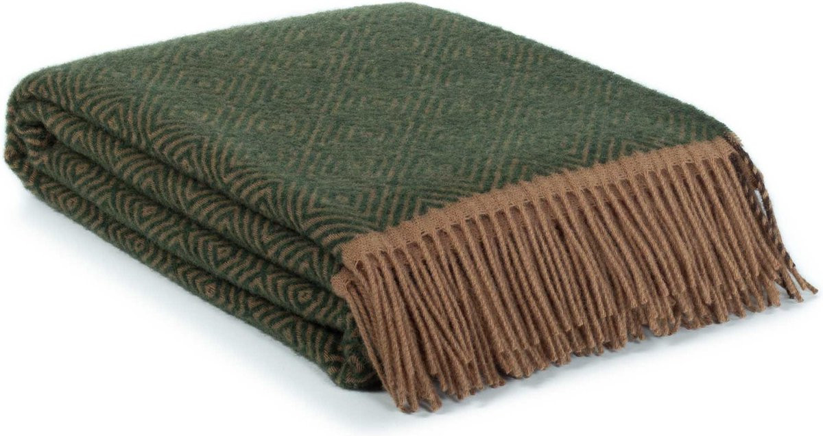 MoST Wollen plaid Venezia leaf groen-bruin 140 x 200 cm