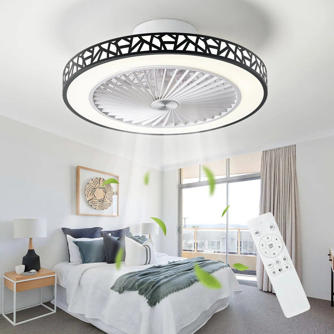 Brayden Studio Mordern Bladeless Ceiling Fans with Lights, 6 Speeds LED Ceiling Fan Lights for Bedroom Black