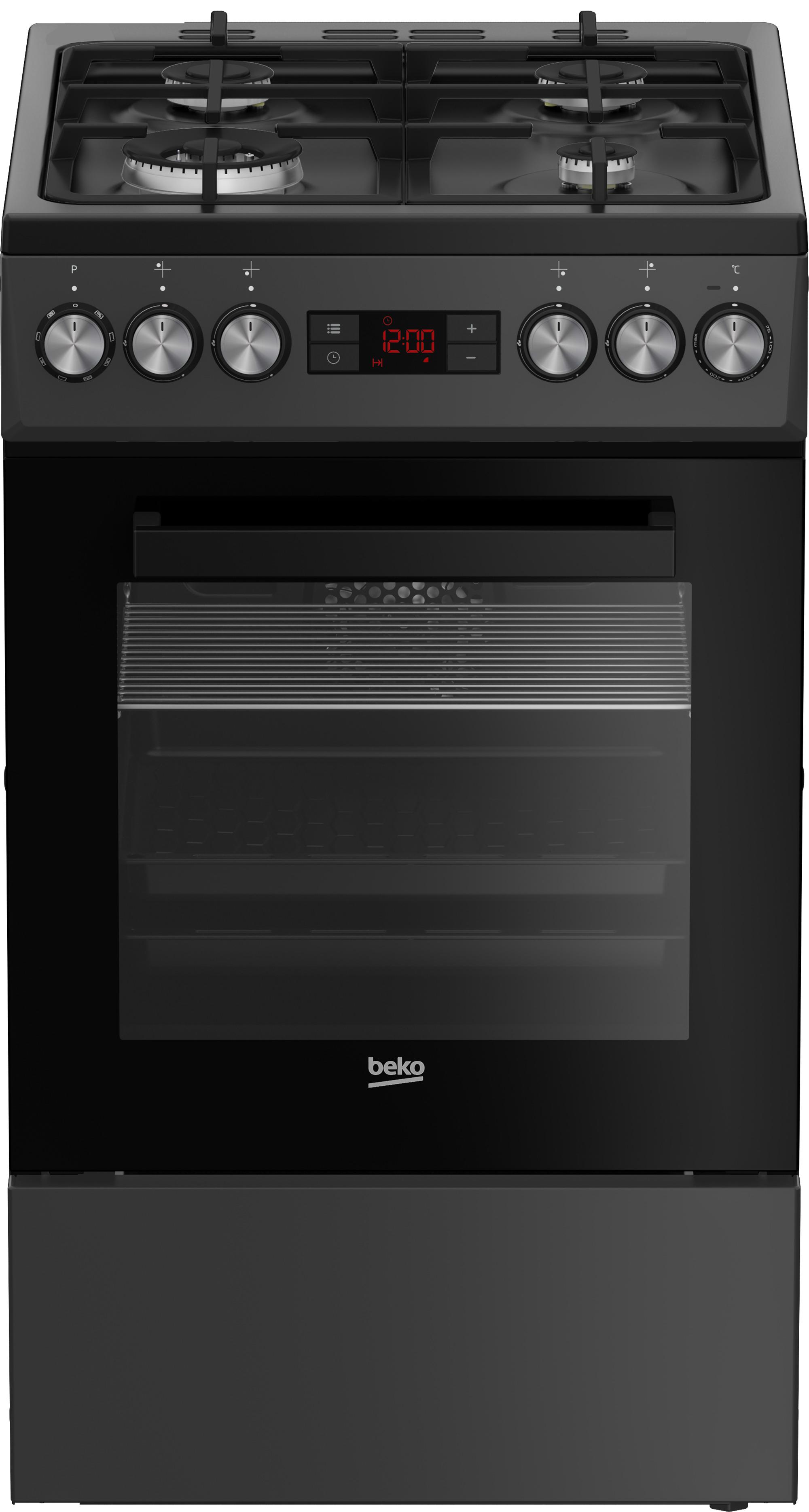 Beko FSM51330DAOT, Freistehender Herd, Anthrazit, Drehregler, Front / Top front, LED, Gaskochfeld