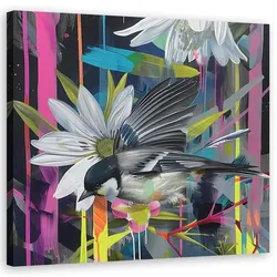 WANDBILD buntes abstrakt mit vogel