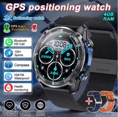 Inspire Picks 2025 Military GPS Smartwatch Offline Maps, 4GB Storage & Sports Tracking Watch black Mesh Belt 2a 1000mah Offline Map