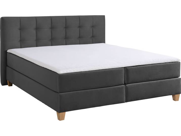 Boxspringbett, Samtstoff, Anthrazit, 160×220 cm, Inklusive Topper, Klassisch, Home Affaire