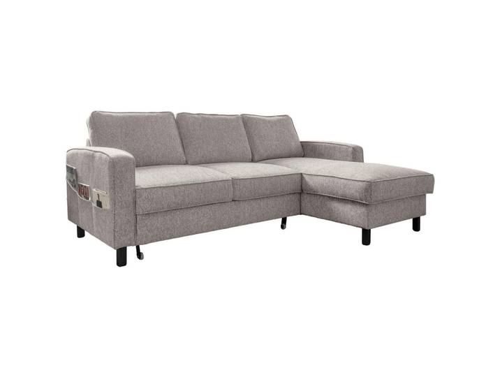 Ecksofa, Grauweiß, 228x148 cm, Textil, 4-Sitzer & Ottomane Rechts, Modern, MID.YOU