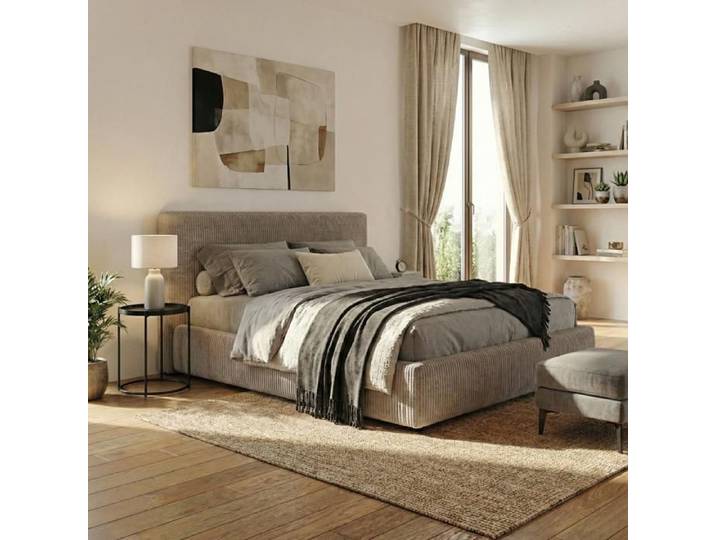 Lit coffre - SAMPUR - Versailles - 140x190 cm - Velours côtelé gris - Coffre 900 L