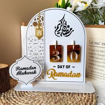 Youfap Market Ramadan Countdown Calendar Acrylic Eid Mubarak Ornament, Kareem Ramadan Decoration For Home Islamic Muslim Decor white