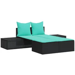 vidaXL Doppelte Sonnenliege mit Kissen Schwarz Poly Rattan