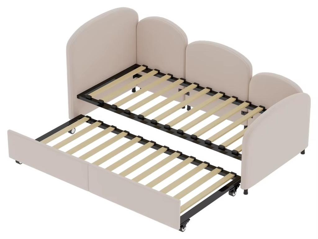 Tagesbett - Kinderbett - Stauraum - 90 x 200 cm - Samtbezug - Gepolstert - Boxspringmatratze erforderlich - Beige