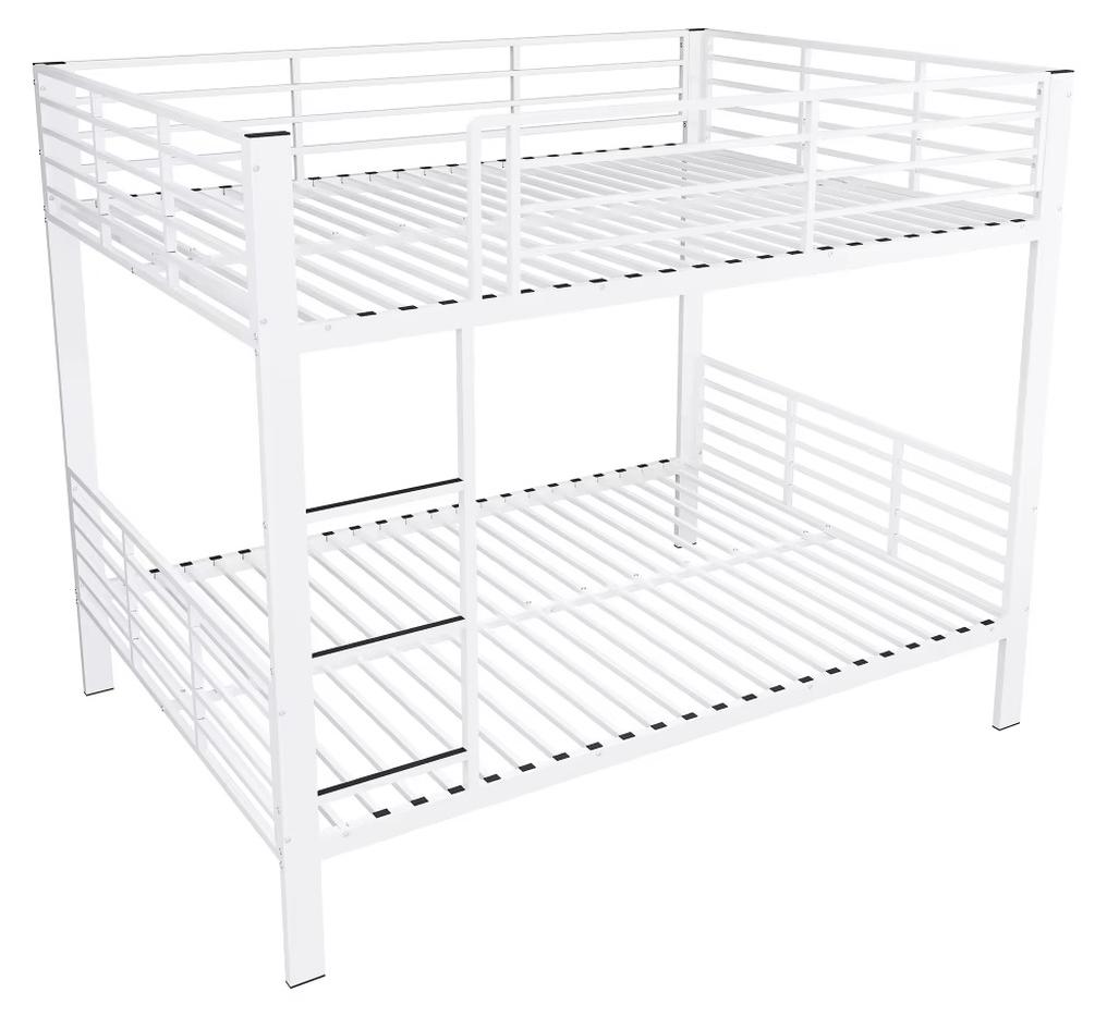 Metall-Etagenbett - Doppelbett unten - 140 x 200 cm - Stabiler Metallrahmen - Sicherheitsgeländer - Rutschfeste Leiter - Mattweiß