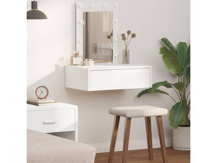 (SOLDE d'été) Vanité Coiffeuse Moderne/ Table de Maquillage Murale avec Lumières LED - Blanc - Aspect chic* 2325447