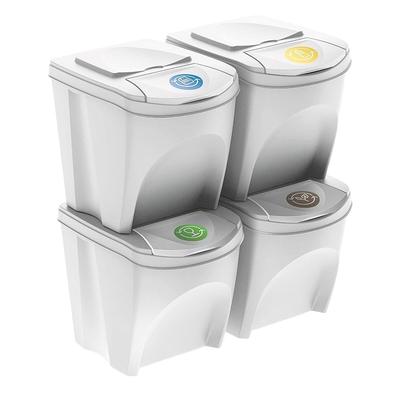 WellHome - Set mit 4 cremefarbenen Kunststoff-Mülleimern 4x25L
