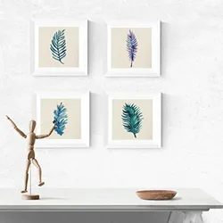 POSTER Set mit 4 Bunte Blauen Blättern 20x20cm Schwarzer Rahmen