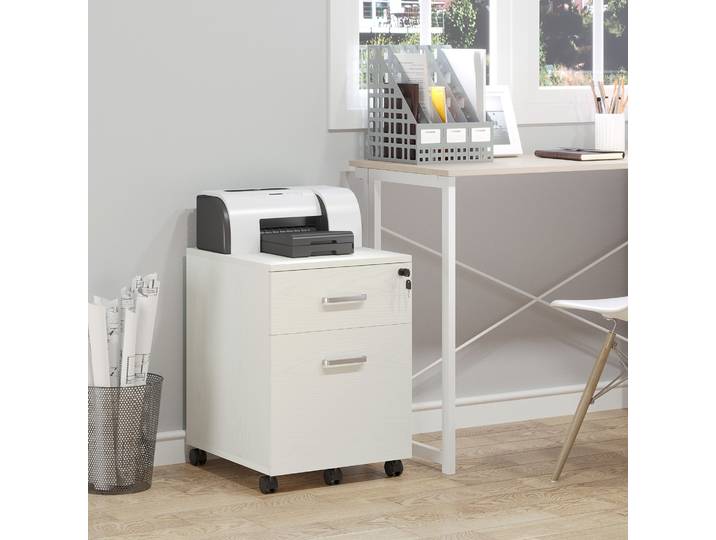 Vinsetto Classeur Bureau Bois 2 Tiroirs Serrure Blanc 40x45x55cm