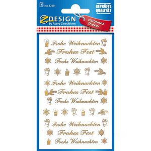 Zweckform Sticker 52391 Z-Design Christmas, Schriftzug Frohe Weihnachten, 44 Aufkleber, 44 Stück