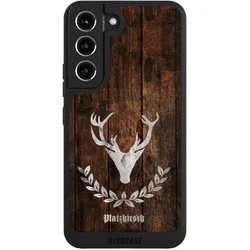 Nivocase Handyhülle für Samsung Galaxy S22 Hülle NIVOpure Case Schwarz Hirsch Holz Holzoptik (Samsung Galaxy S22), Smartphone Hülle, Schwarz