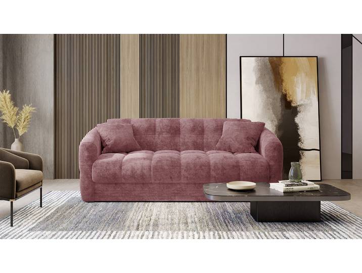 TRAPEZE Canapé convertible 2 places - Velours, Rose