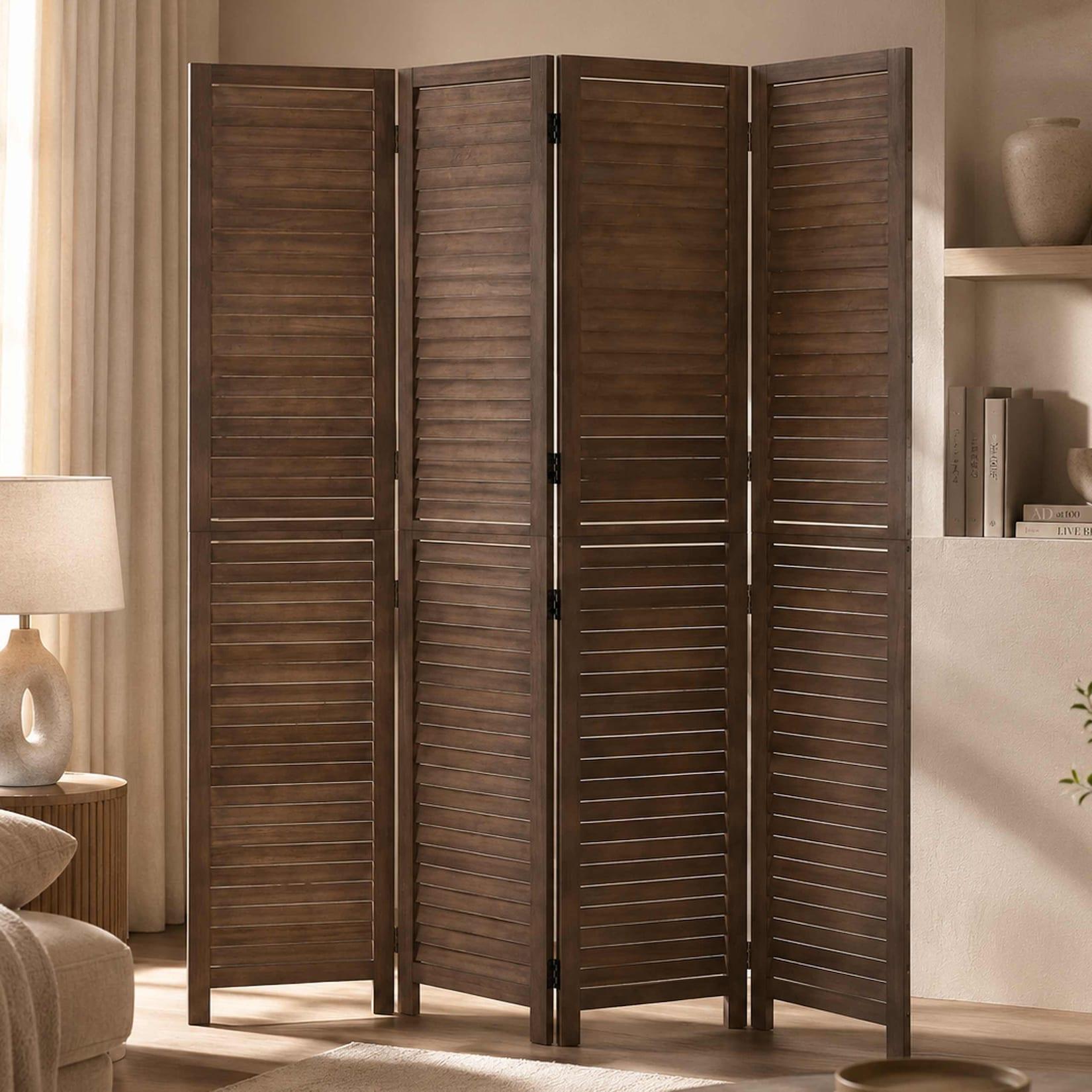 Paravent MCW-C30b, Raumteiler Trennwand Sichtschutz, Vintage Paulownia Holz 180x161cm ~ braun