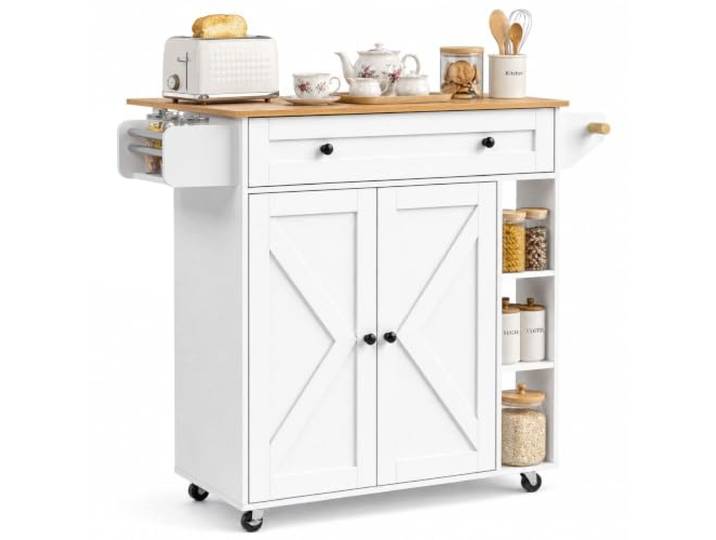 Küchenwagen, Servierwagen mit Arbeitsplatte, Kücheninsel freistehend 80 x 86 x 37-64 cm, Kücheninsel mit abklappbarer Arbeitsplatte, Küchenschrank mit Schublade & Schließfach, Mikrowellenschrank