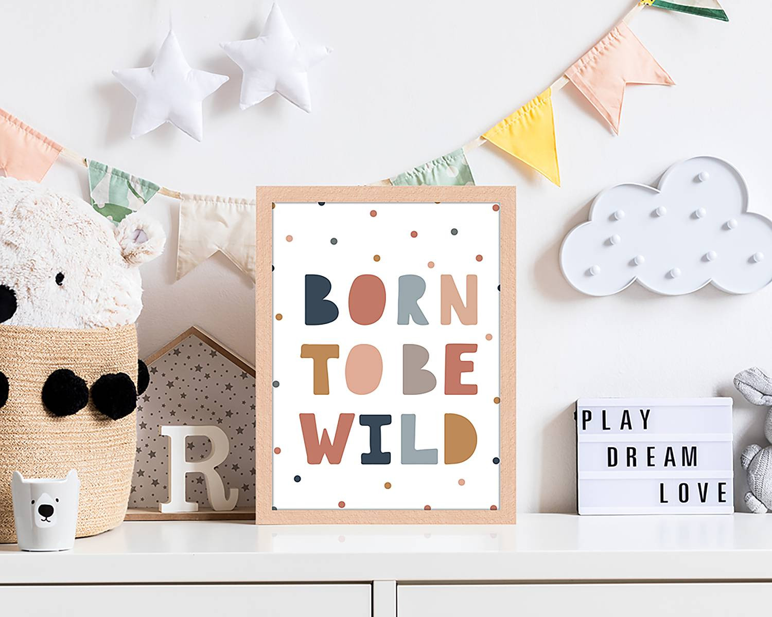 home24 Born To Be Wild poster met typografie, meerdere kleuren, 33 x 43 cm