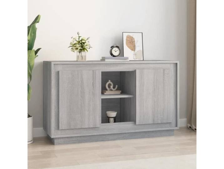 Buffet bas - AKOZON - Sonoma gris - Bois d'ingénierie - 102x35x60 cm - 6 compartiments
