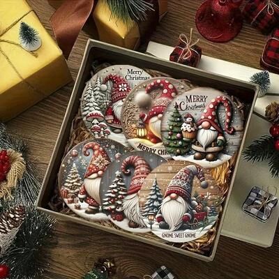 Uplift Treasures Christmas Gnome Wooden Coaster Set Christmas Gnome Wooden Coaster Set