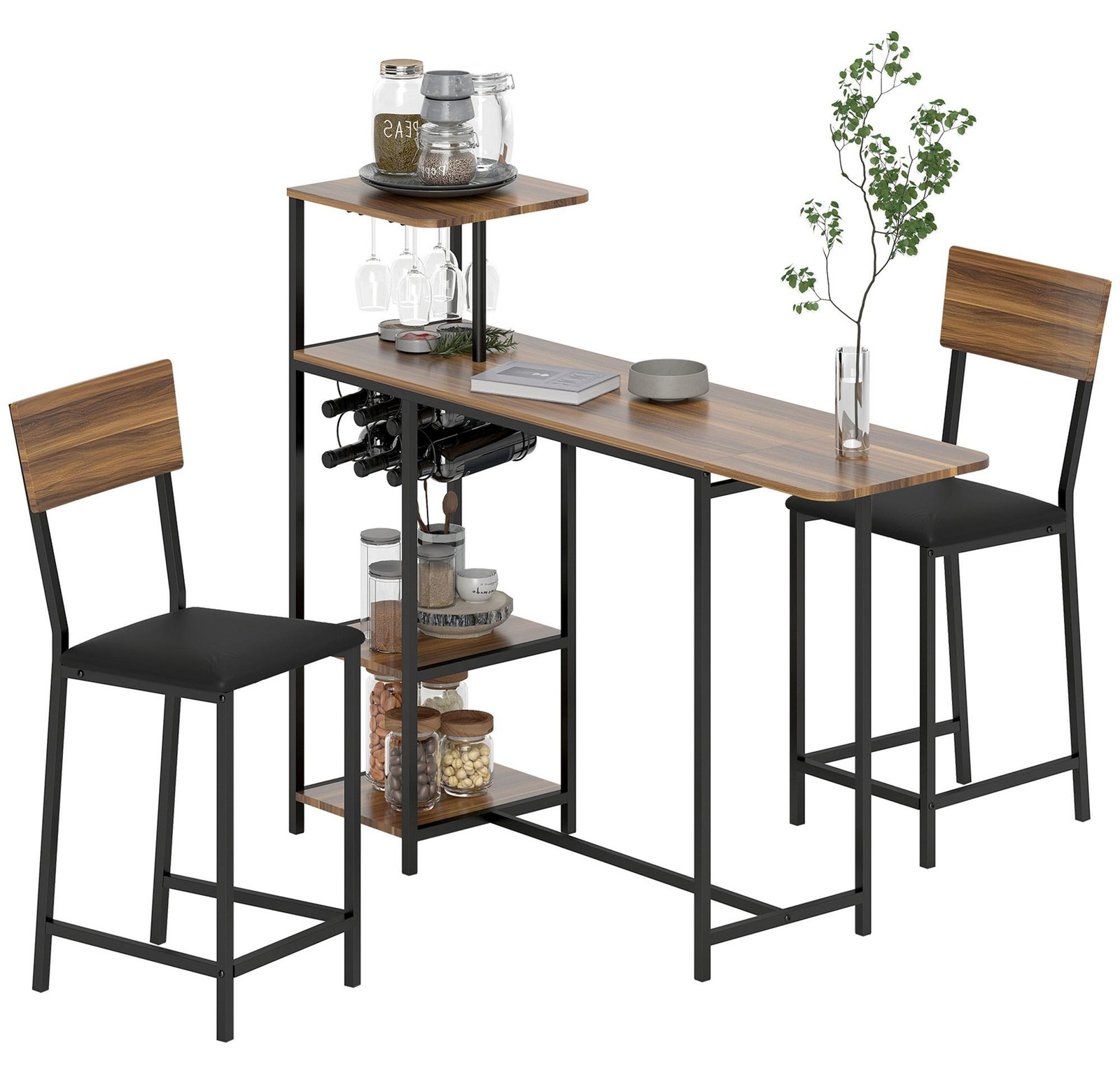 HOMCOM Barset met inklapbare keukentafel en barkrukken, 3-delig