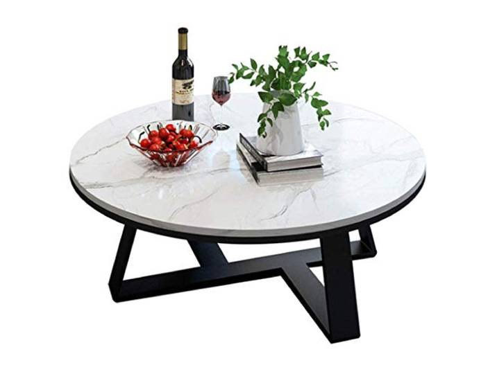 Sywlwxkq Runder Couchtisch Nordische runde Arbeitsplatte aus natürlichem Marmor mit Metallrahmen für Wohnzimmer-Akzentmöbel neben dem Sofa-Cocktailtisch